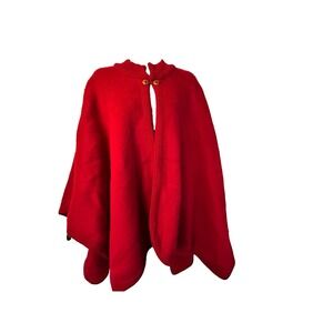 Handcrafted Sisandina Wool Red Poncho Buttons Crew‎ Collar Comfy Warm OS